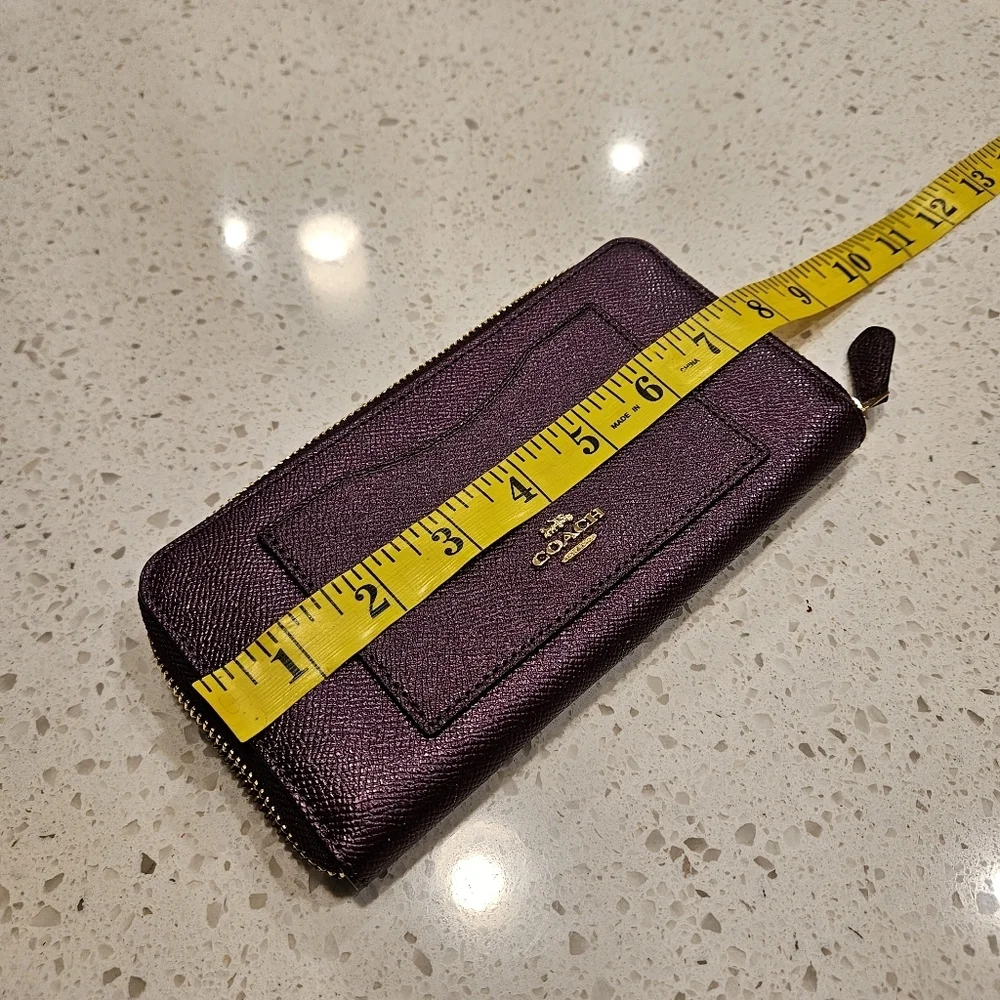 Coach Shiny Plum Purple Zip Accordion Wallet Full Size Organizer RARE